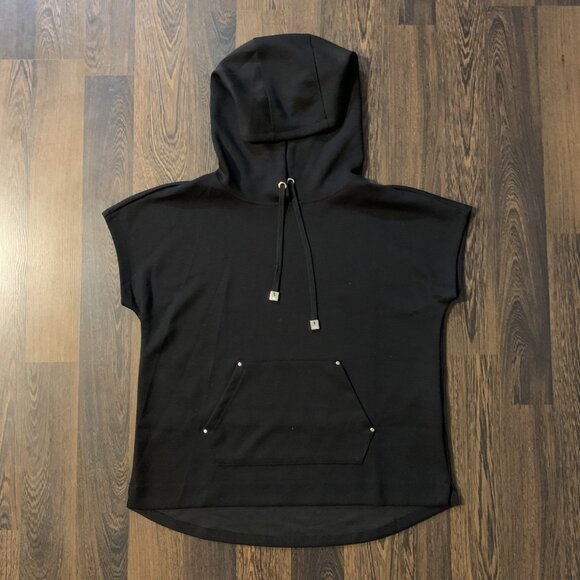 Size Large Black Elie Tahari Short-Sleeve Hoodie with Gold Details - Picture 1 of 5